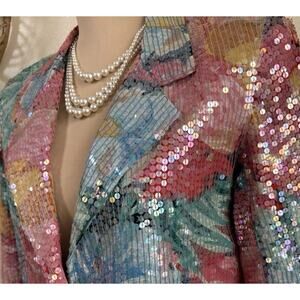 Vintage 80s Sequin Tuxedo Blazer - Lew Magram - Statement - Prom- Androgynous -